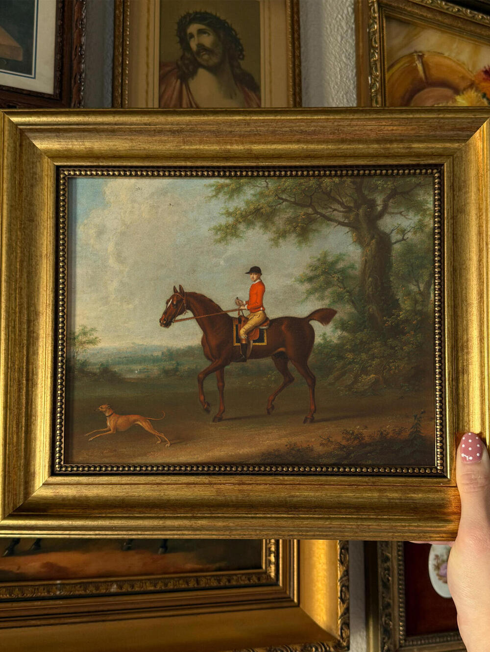 Vintage Style Brown Horse & Jockey Art Print Framed Size 8x10
